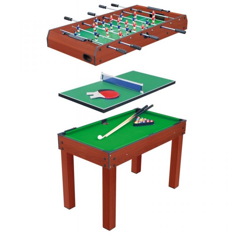 DEVESSPORT Mesa Multijuegos 5 En 1 Plegable Las Vegas – Billar, Air Hockey, Ping Pong, Curling Y Tejo Con Accesorios