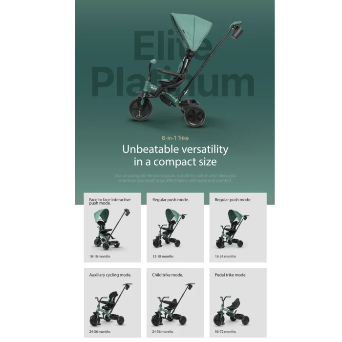 Triciclo Evolutivo Qplay Elite Platinum 6 en 1 Rosa - Imagen 4