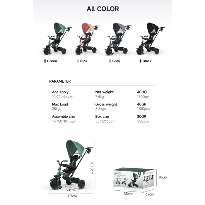 Triciclo Evolutivo Qplay Elite Platinum 6 en 1 Rosa - Imagen 5