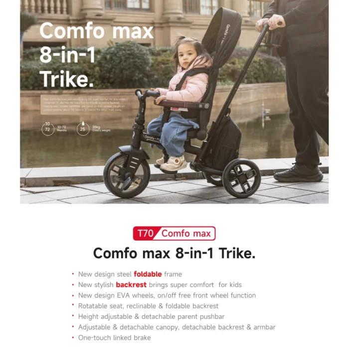 Triciclo Evolutivo Qplay Comfo Max 7 en 1 Verde / 10-72 meses + REGALO de Bolsa para manillar - Imagen 3
