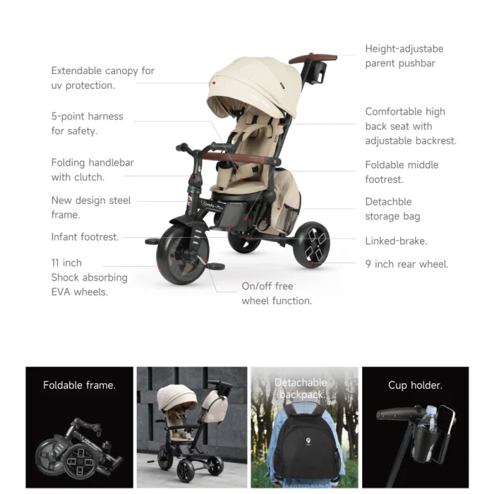 Triciclo Evolutivo Qplay Comfo Max 7 en 1 Verde / 10-72 meses + REGALO de Bolsa para manillar - Imagen 9