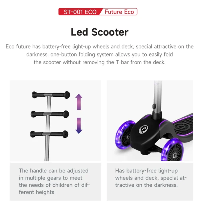 Patinete Future Scooter ECO Morado de Qplay con Luces Led - Imagen 2