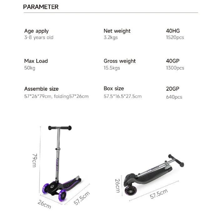 Patinete Future Scooter ECO Morado de Qplay con Luces Led - Imagen 3