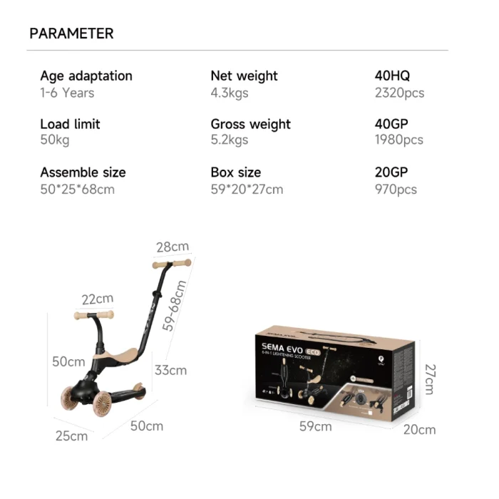 Patinete Qplay Sema EVO 6 en 1 Beige - Imagen 4