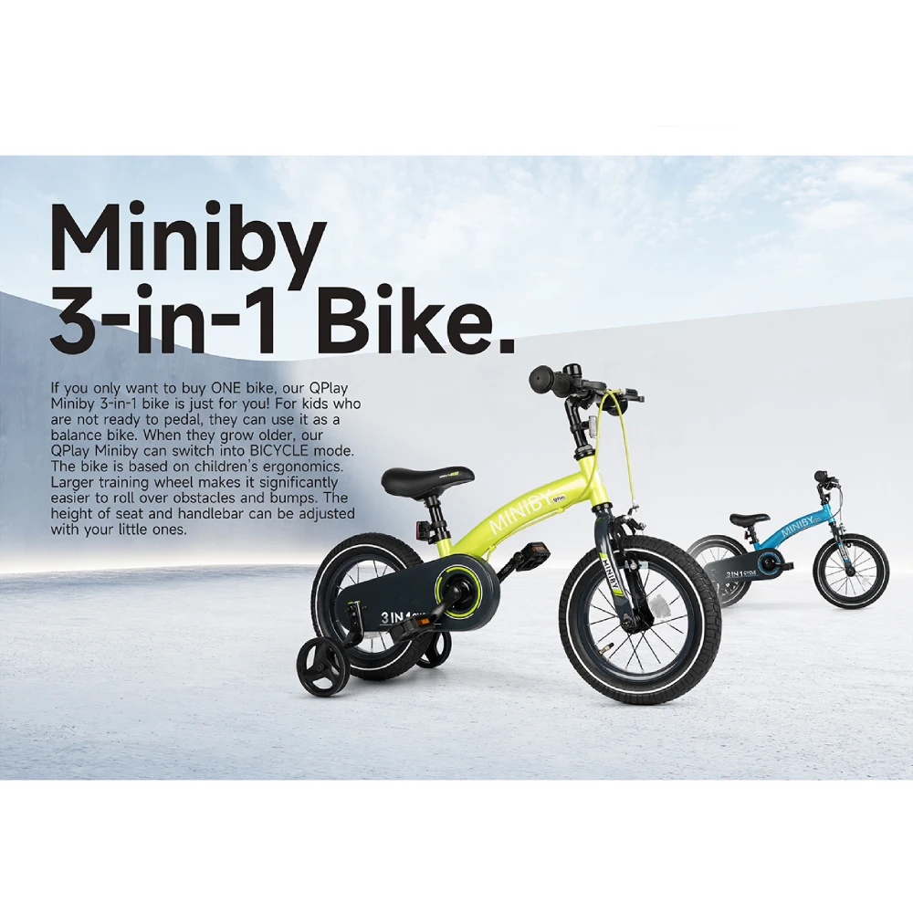 Bicicleta Infantil Miniby QPlay 14 pulgadas-3 en 1-bicicleta sin pedales - Gris - Imagen 4