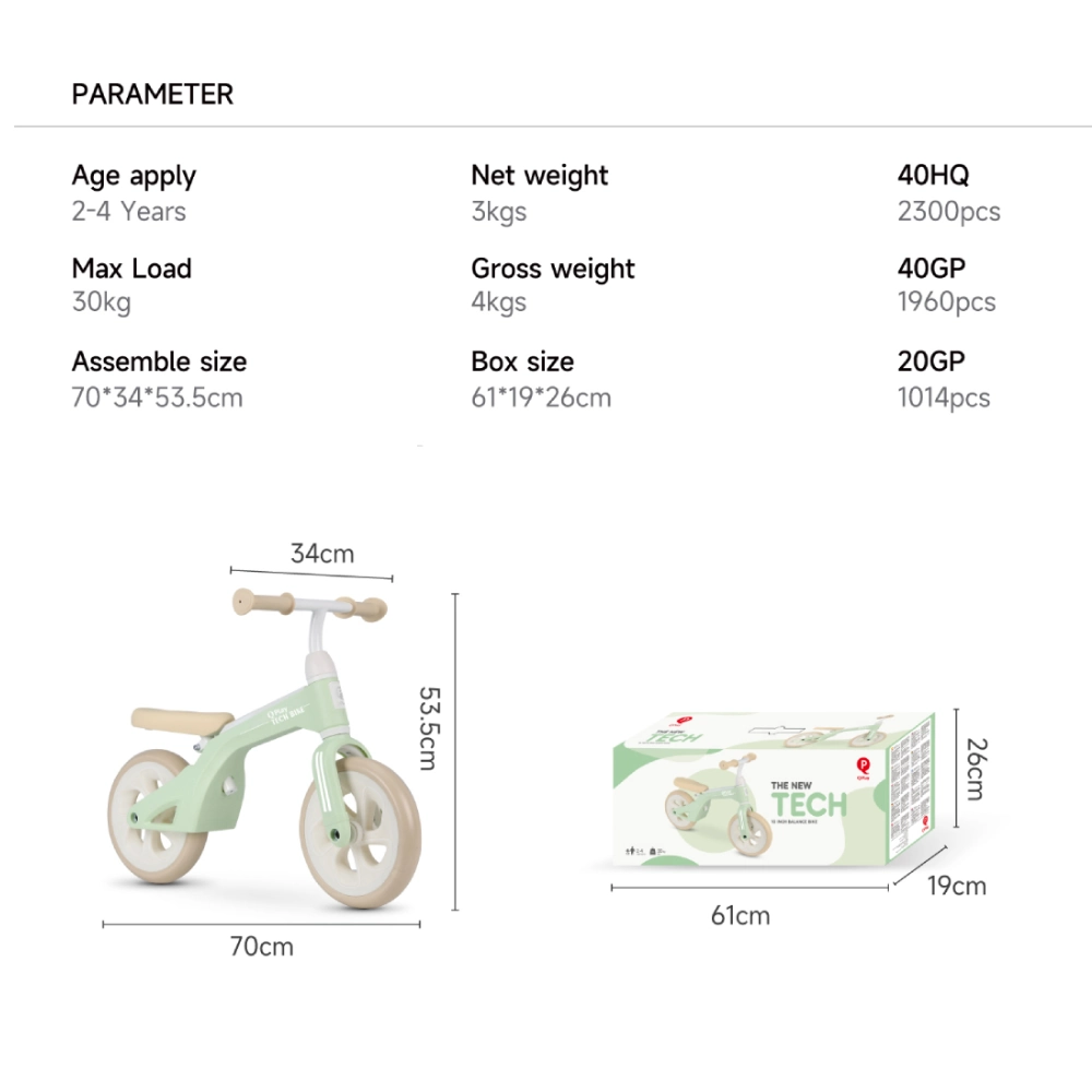 Bicicleta de Equilibrio Tech Balance Bike Qplay 10" Verde - Imagen 2