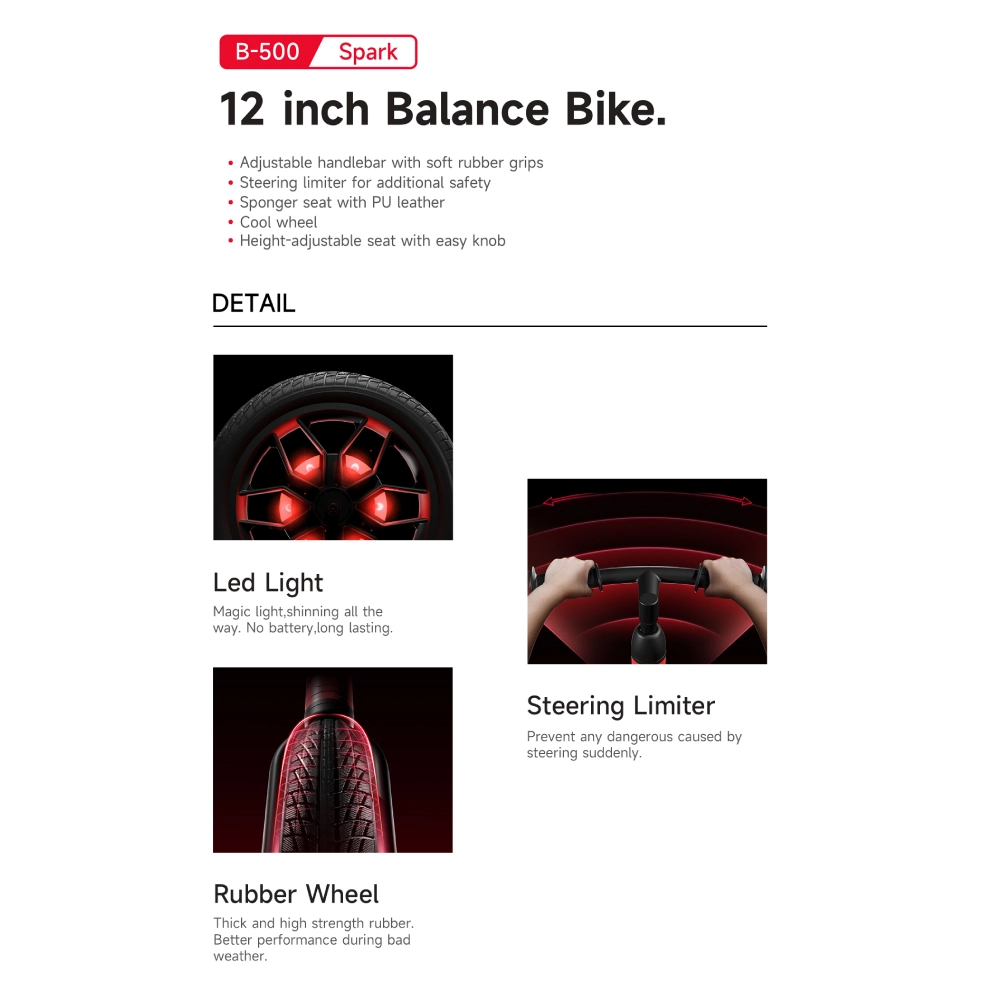 Bicicleta de equilibrio QPlay Spark 12" Rojo con Luces Led - Imagen 3