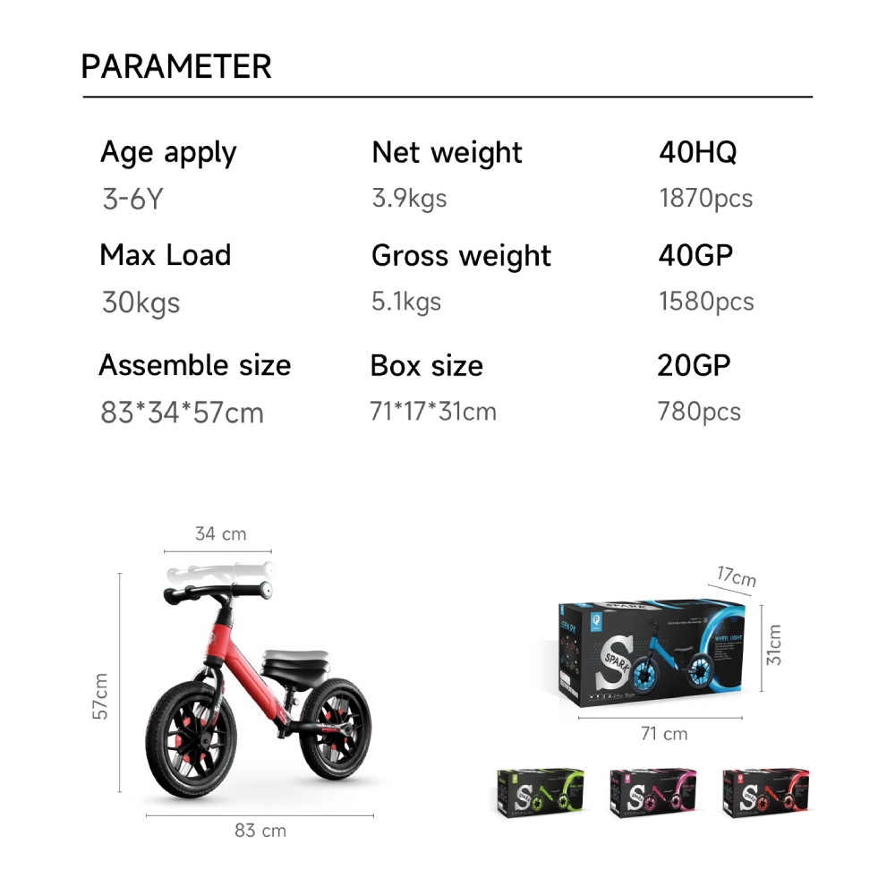 Bicicleta de equilibrio QPlay Spark 12" Rojo con Luces Led - Imagen 4