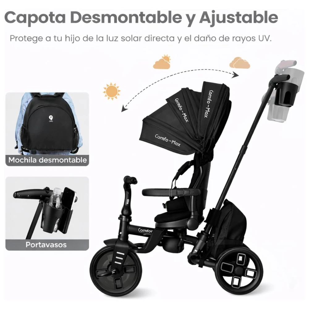 Triciclo Evolutivo Qplay Comfo Max 7 en 1 / 10-72 meses + REGALO de Bolsa para manillar - Imagen 6