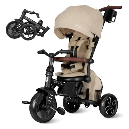 Triciclo Evolutivo Qplay Comfo Max 7 en 1 / 10-72 meses + REGALO de Bolsa para manillar - Beige