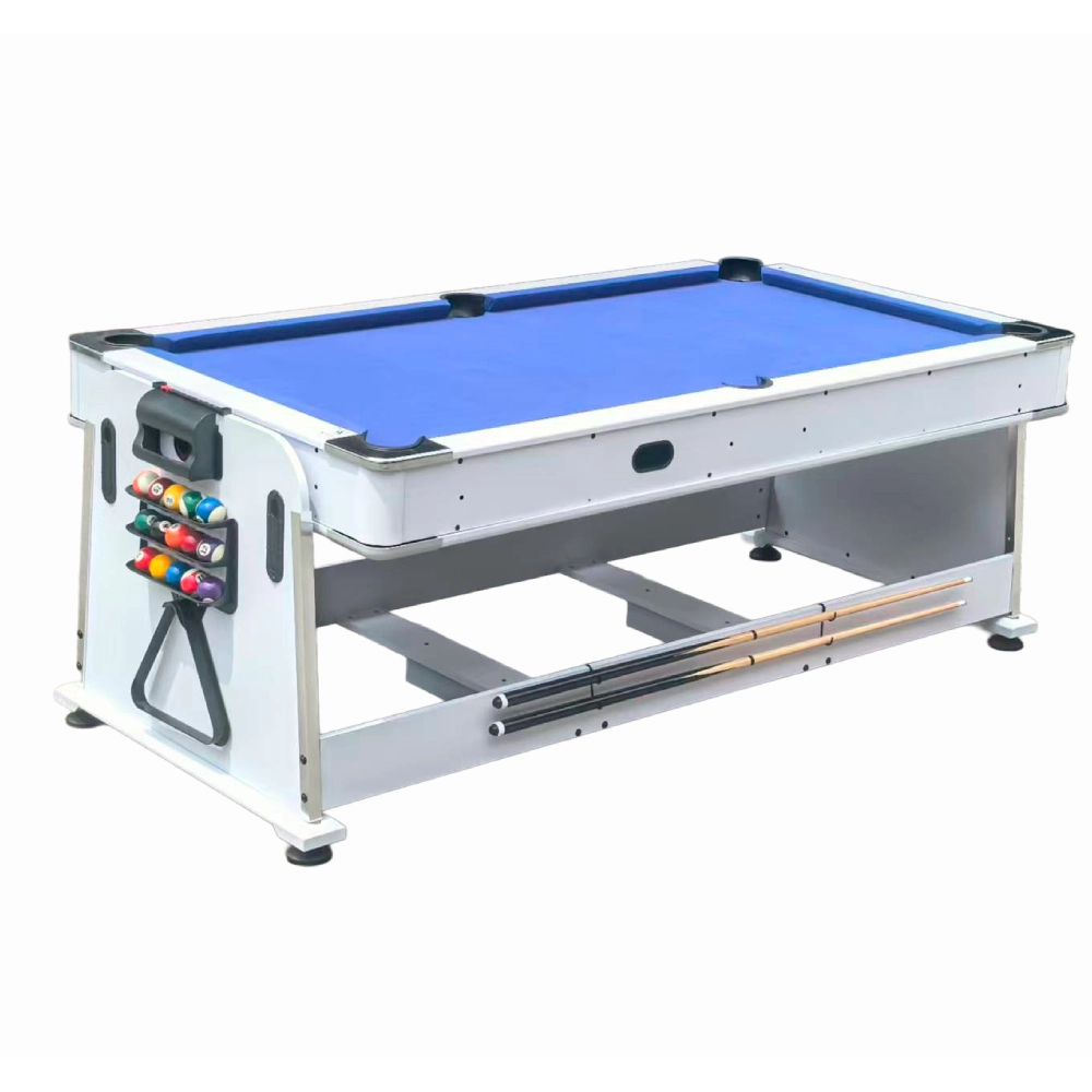 Multijuego giratorio 4 en 1 Olimpus Blanco– Tapete Azul (Billar, Air Hockey – Ping-Pong, Mesa comedor)