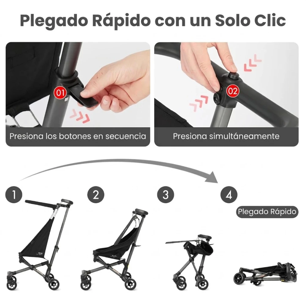 Silla de paseo ultraligera QPlay T18 – Compacta, segura y perfecta para viajar - Imagen 6