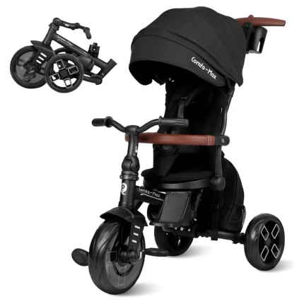 Triciclo Evolutivo Qplay Comfo Max 7 en 1 / 10-72 meses + REGALO de Bolsa para manillar - Negro
