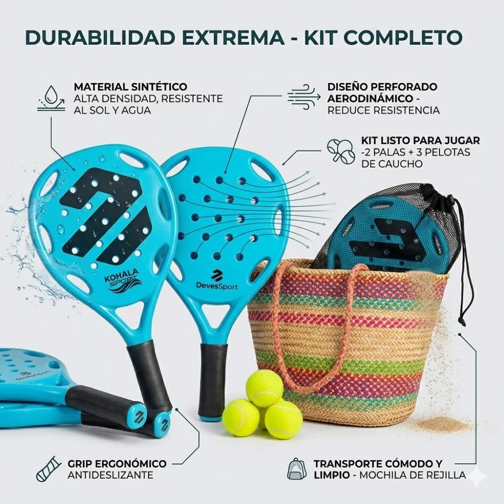 Set de 2 Palas de Playa 3 Pelotas y Bolsa de Transporte Alta Resistencia - Imagen 2