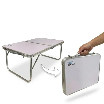 Mesa Plegable de Aluminio para Camping y Exterior con Tablero MDF - Estructura Ligera y Portátil - Medidas 60 x 47 x 40 cm - Color Plata