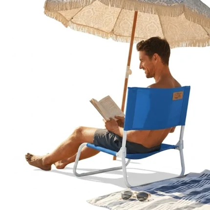 Silla de Playa Baja Plegable Kohala - Estructura de Acero y Tejido Poliéster 600D de Alta Resistencia - Color Azul - 164x47x40cm