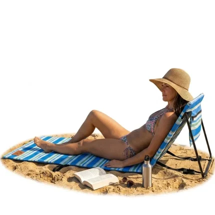 Esterilla de Playa Plegable con Respaldo Reclinable Kohala - Tumbona Portátil con Estructura de Aço y Cojín Acolchado - 164 x 47 x 40 cm - Color Azul a Rayas