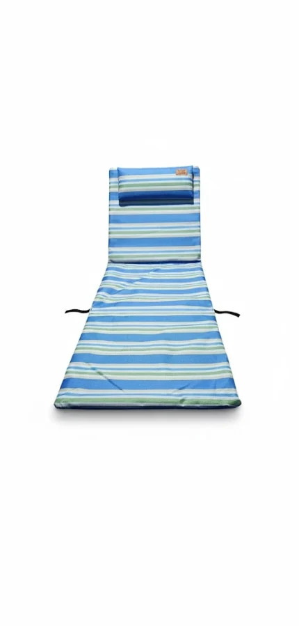 Devessport Esterilla de Playa Plegable con Respaldo Reclinable Kohala - Tumbona Portátil con Estructura de Aço y Cojín Acolchado - 164 x 47 x 40 cm - Color Azul a Rayas