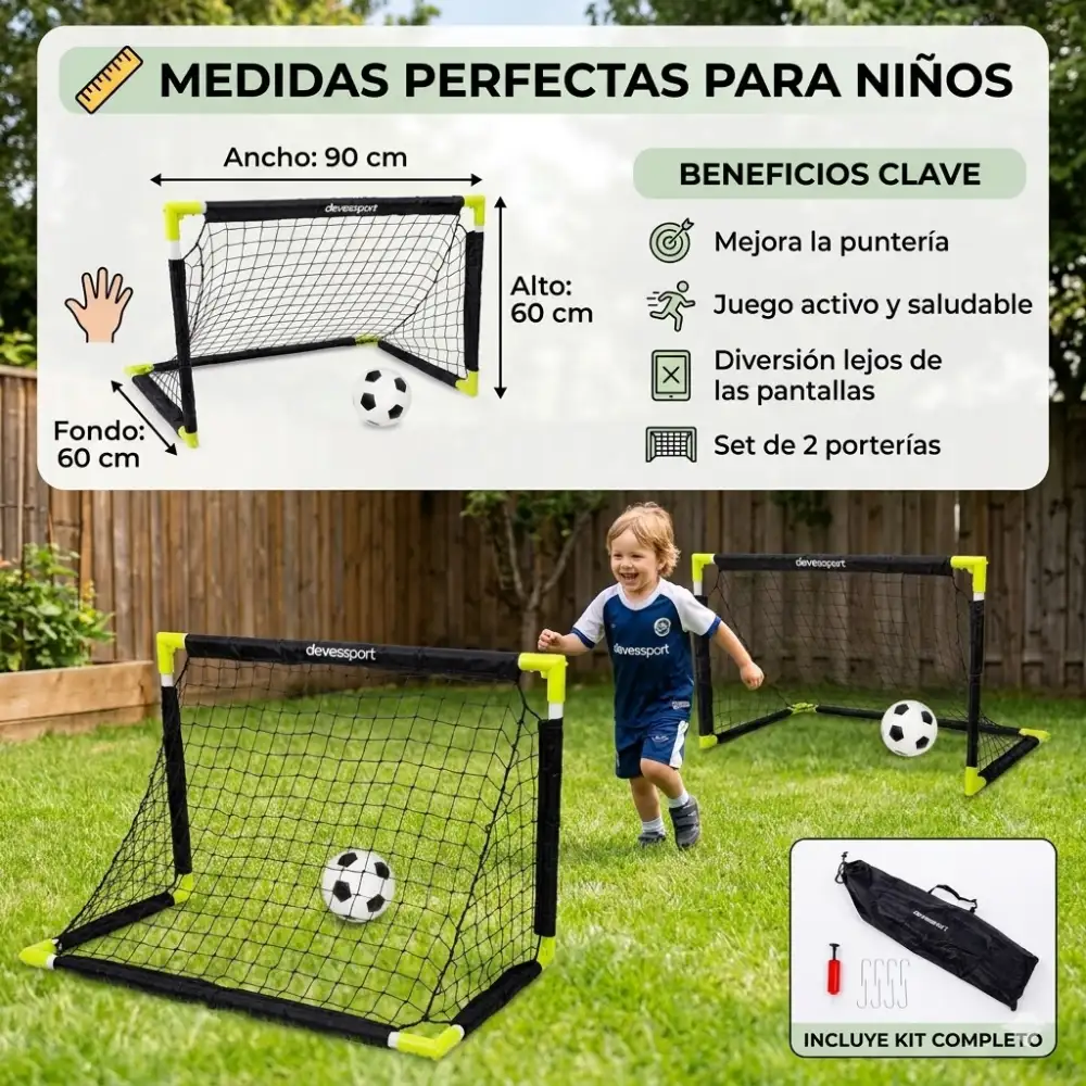 Set de 2 Mini Porterías de Fútbol para Niños, 90x60x60 cm - Imagen 5