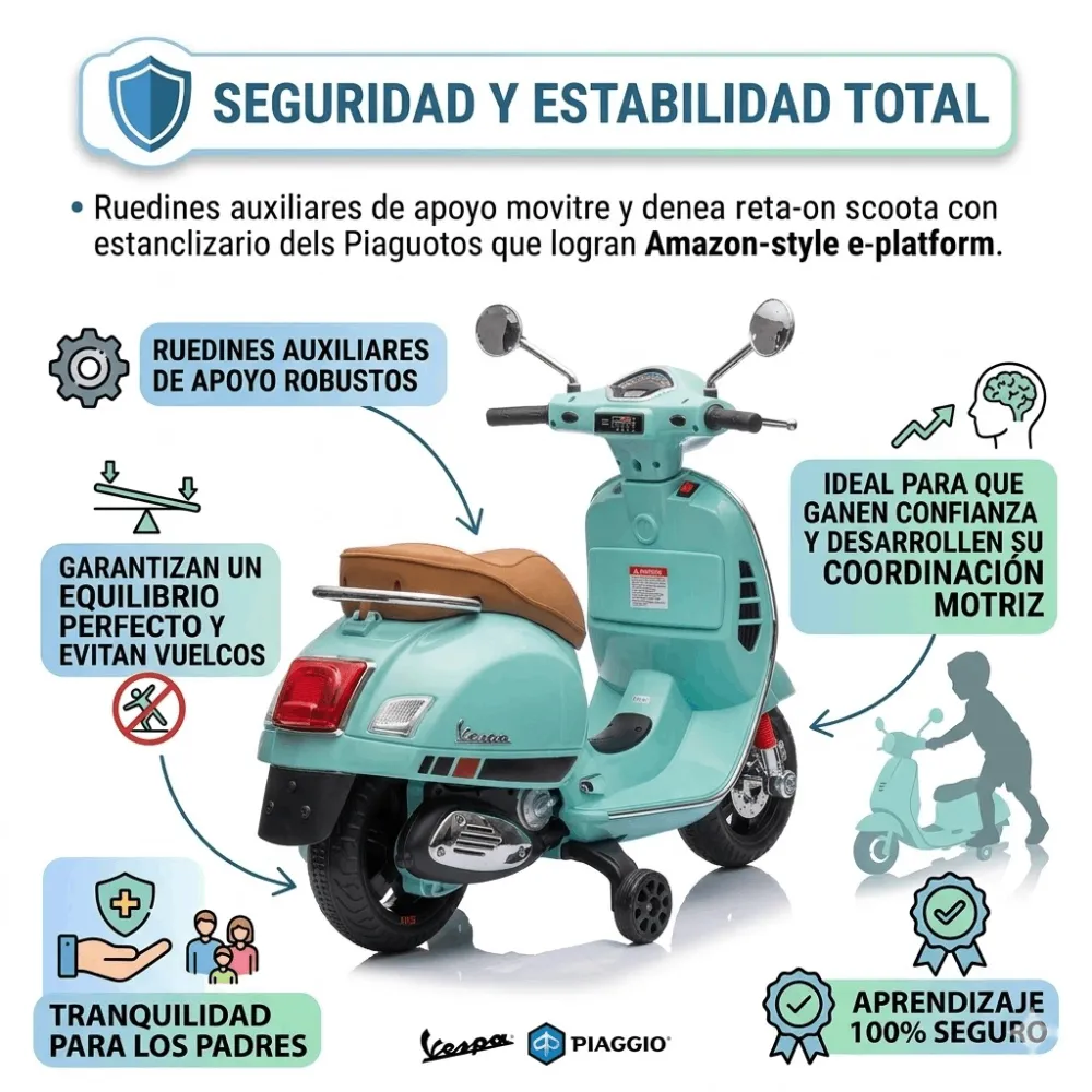 Moto Eléctrica Vespa Oficial para Niños 12V - Imagen 3