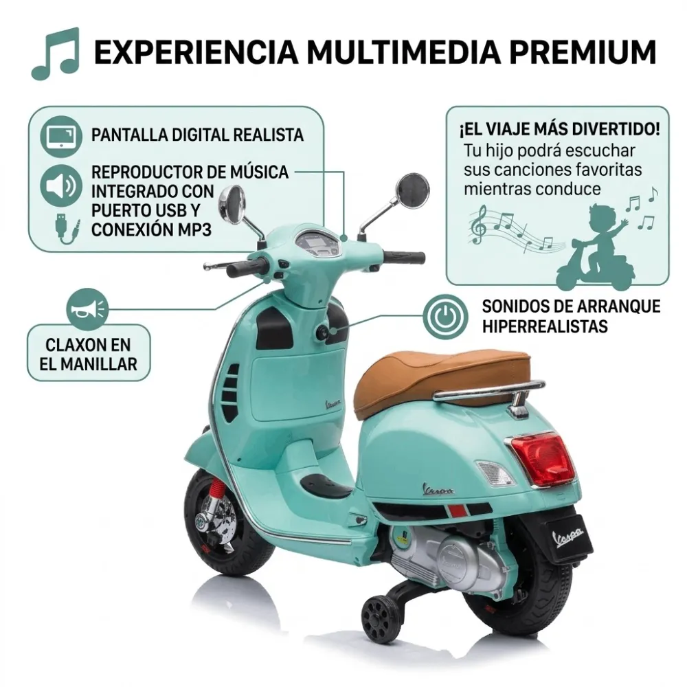 Moto Eléctrica Vespa Oficial para Niños 12V - Imagen 4