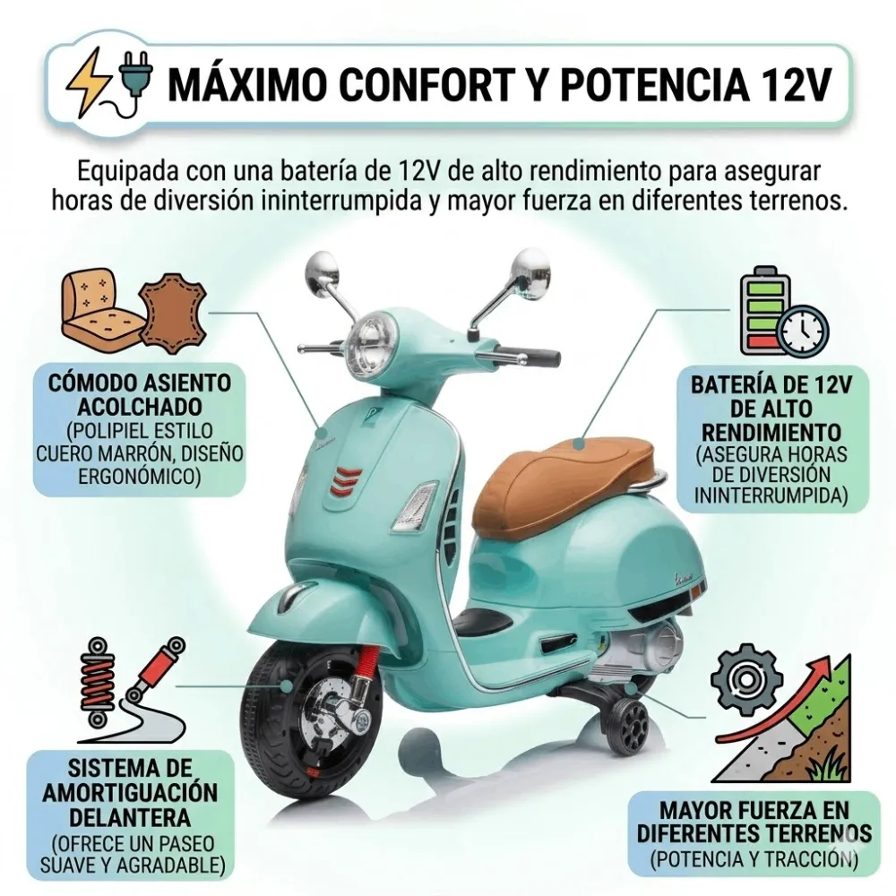 Moto Eléctrica Vespa Oficial para Niños 12V - Imagen 5