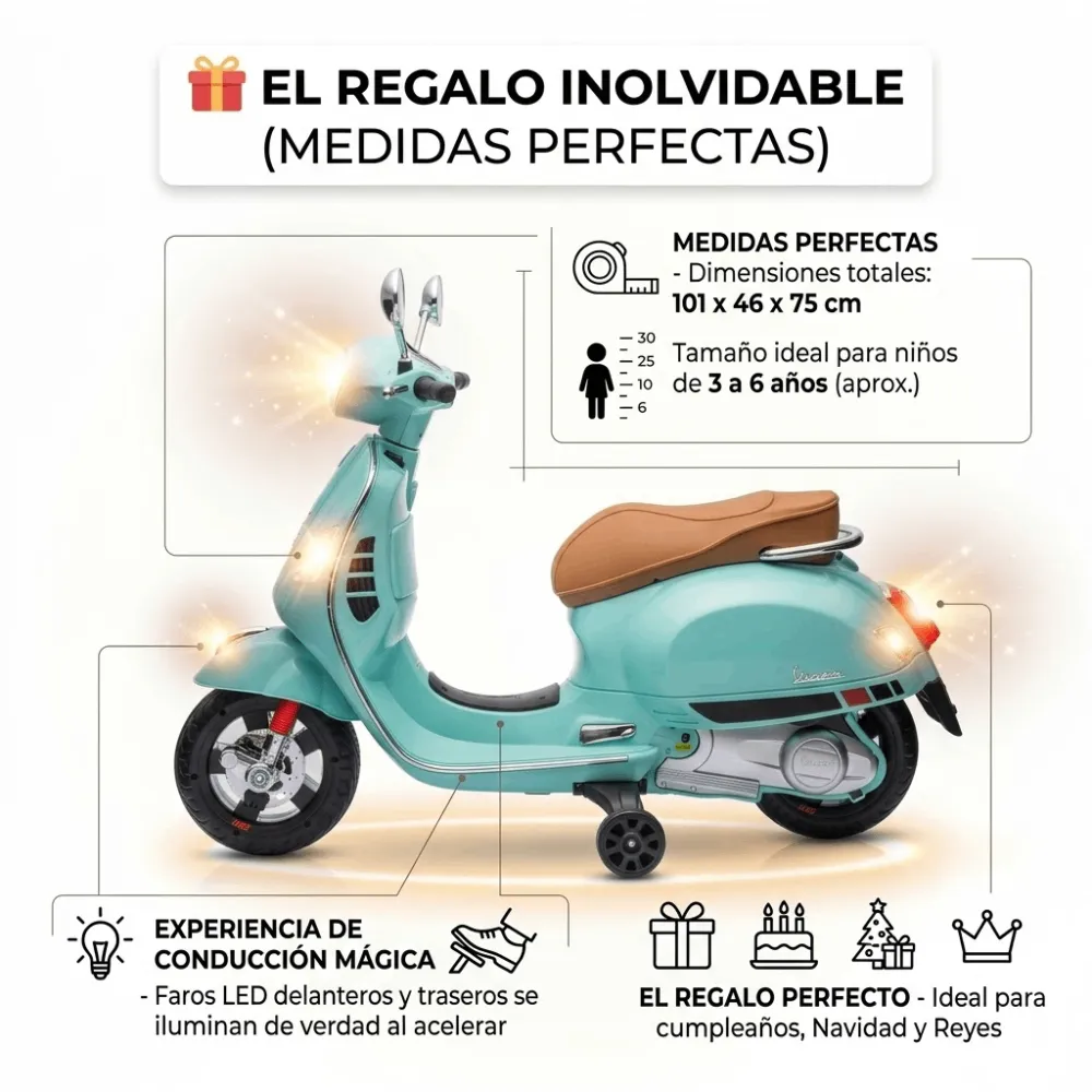 Moto Eléctrica Vespa Oficial para Niños 12V - Imagen 6