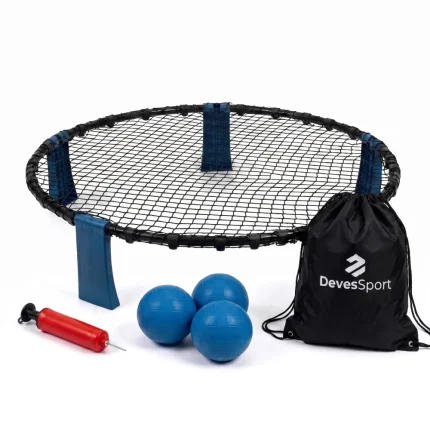 Speedy Ball - Juego de Roundnet y Vóley con Red de Rebote (Ø 90 cm) para Playa, Jardín y Exterior. Set Completo con 3 Pelotas, Hinchador y Bolsa de Transporte