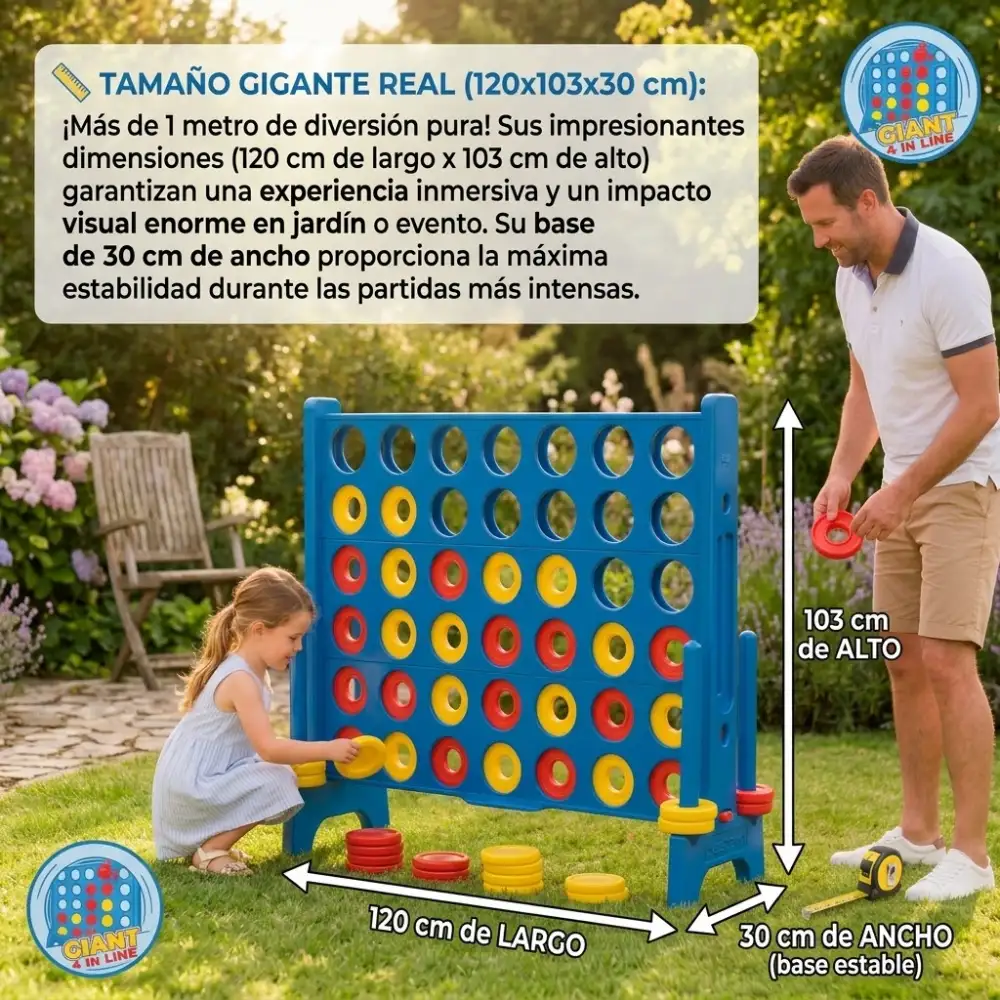 Giant 4 in Line - Juego de 4 en Raya Gigante para Niños y Familia - Juego de Mesa XXL para Jardín, Exterior y Fiestas - Estructura Resistente con Fichas Rojas y Amarillas - Imagen 3