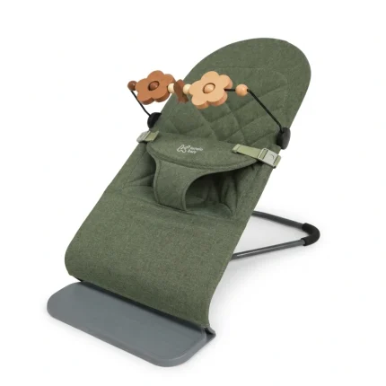 Hamaca para Bebé con 3 Posiciones Ajustables | Plegado con un Botón, Bolsa de Viaje y Base Antideslizante | Estructura de Acero con Acabado Madera y Tela – 69,5 x 45 x 57 - Verde