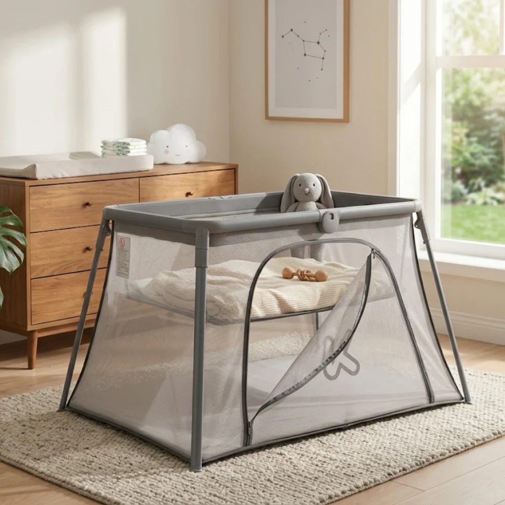 Parque Cuna de Viaje 2 en 1 | Desde Recién Nacido hasta 3 Años | Plegable, con Malla Transpirable, Colchón y Bolsa de Transporte | Estructura de Aluminio Lacado – 114 x 78 x 63,5 cm - Imagen 5